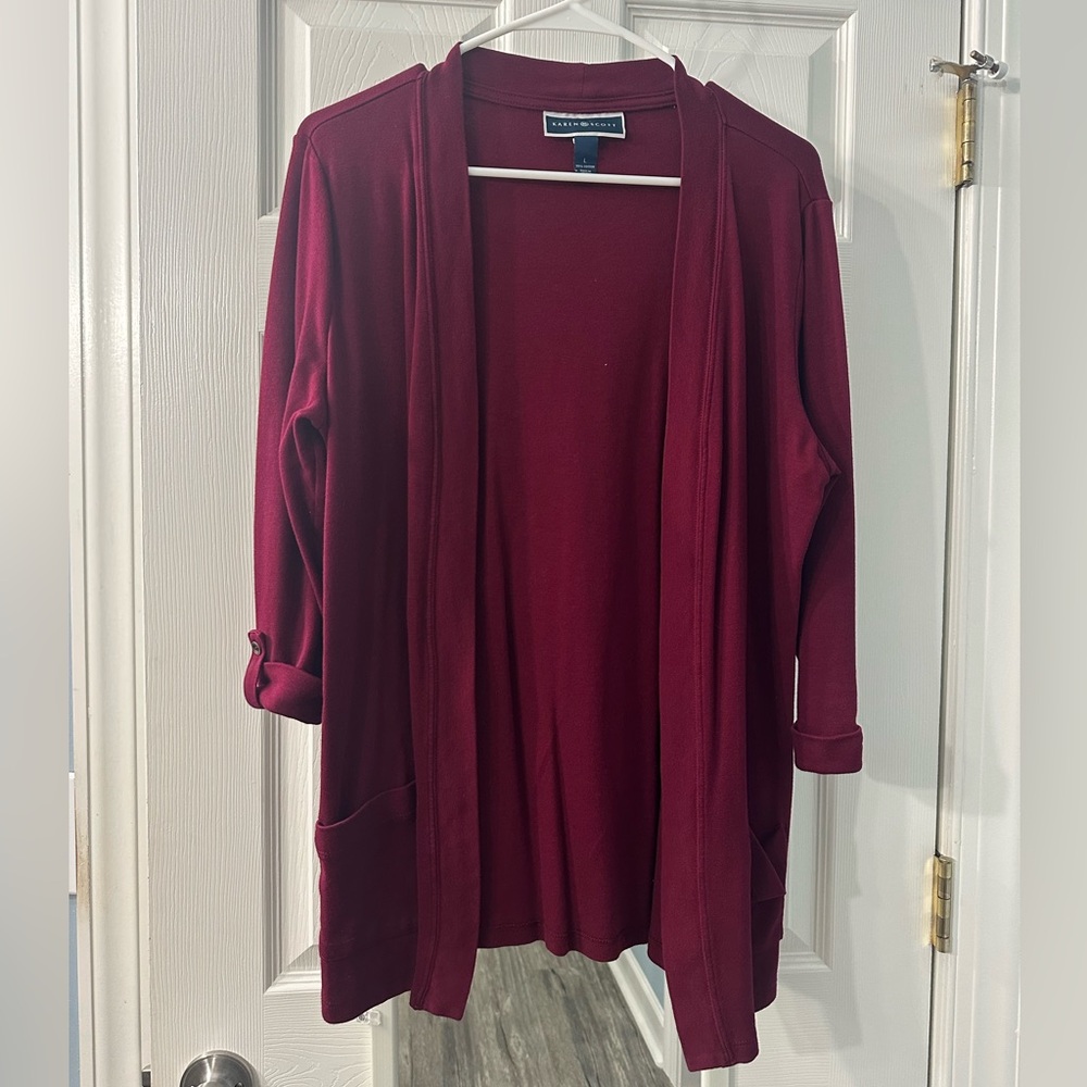 Karen Scott Crimson Red Open Cardigan size Large